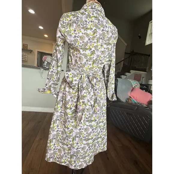 Court & Rowe Shirt Dress Paisley Floral Pink Yellow Tie Waist Women 6 - Picture 6 of 9
